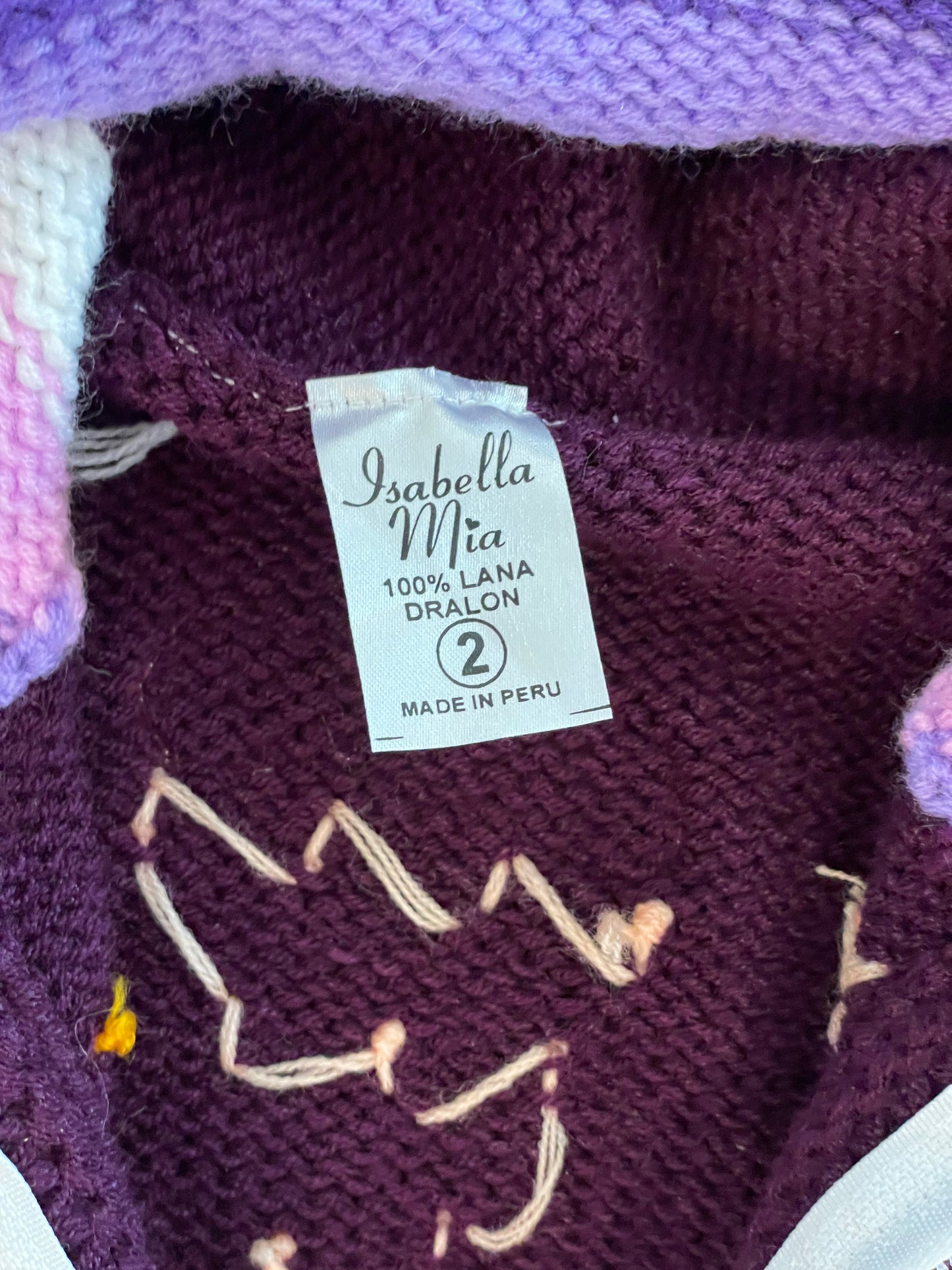 #199 Girls embroidered zipper sweater purple size 2 EUC