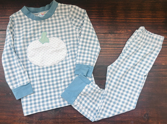 #15 Busy Bee Smocks 24m Pumpkin Appliqué Gingham Set