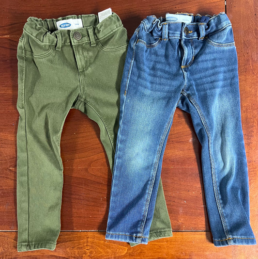 Girls 3T Old Navy ballerina jeans: denim & green, adjustable waist, VGUC