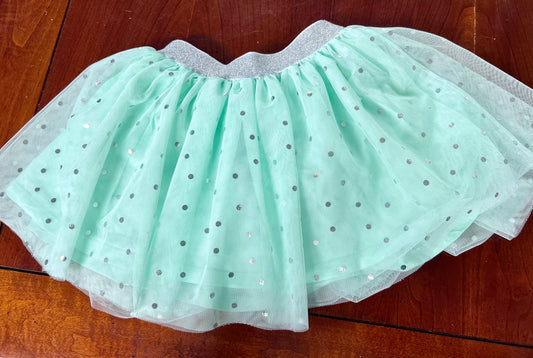 #66 girls 18mo Carters mint tutu with silver polka dots, VGUC
