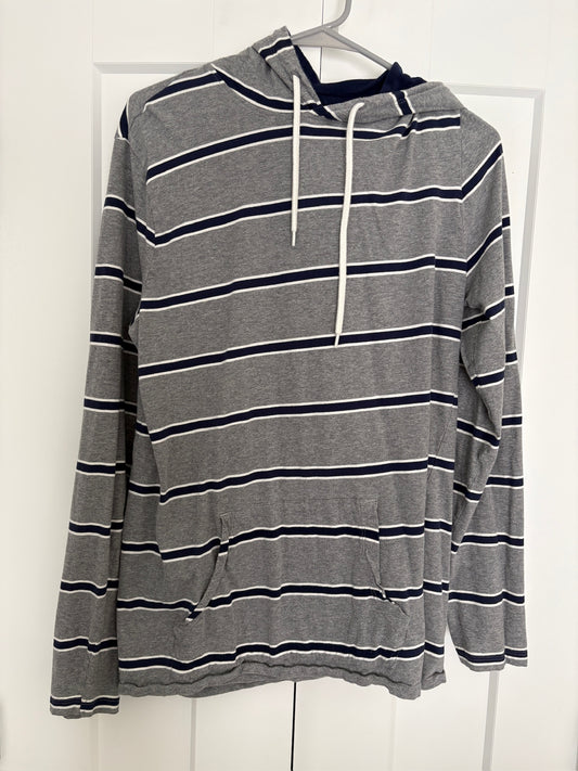 Seller #105 - Men's Large TALL Old Navy Gray and Navy Striped Hoodie GUC