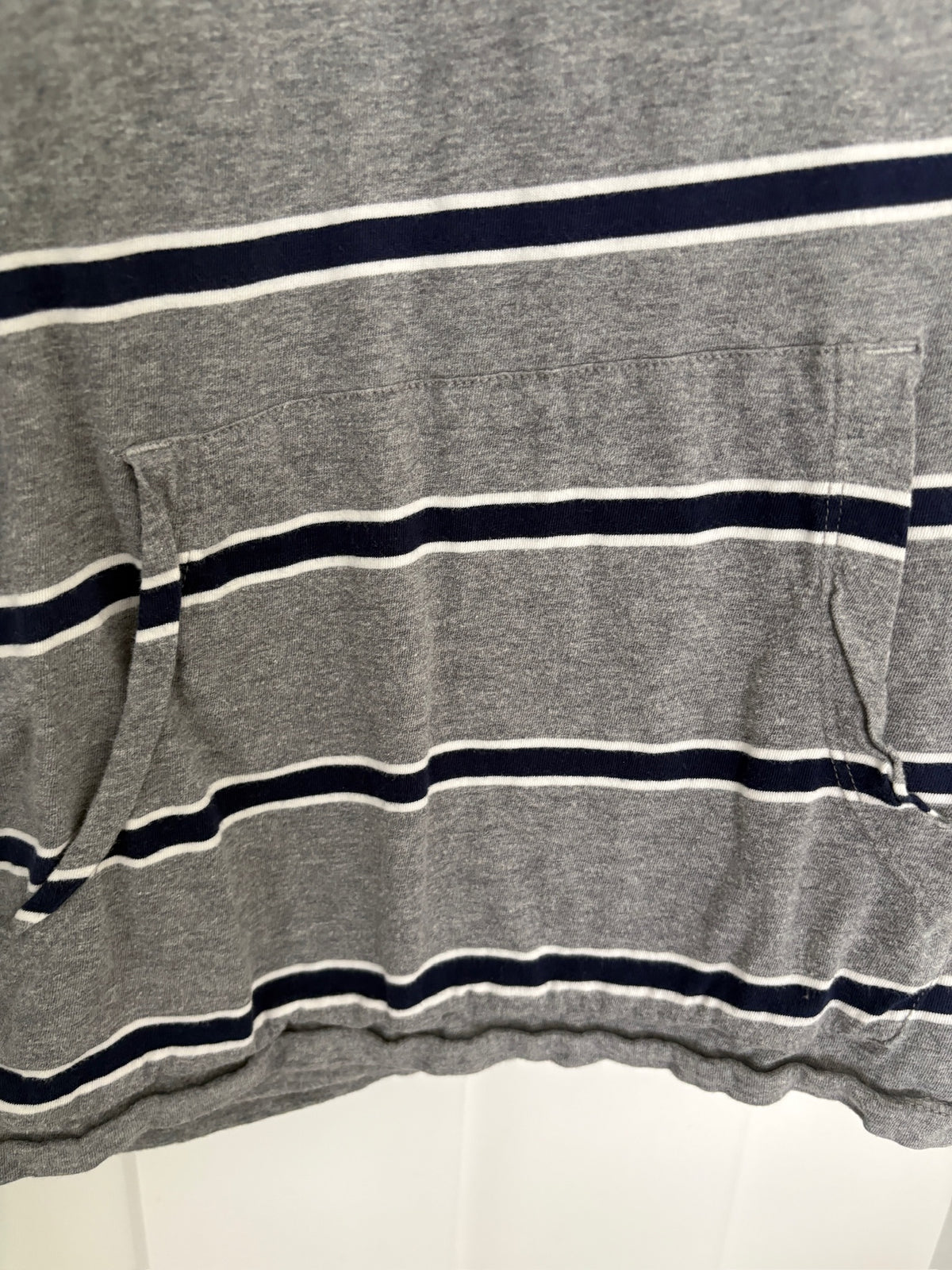 Seller #105 - Men's Large TALL Old Navy Gray and Navy Striped Hoodie GUC