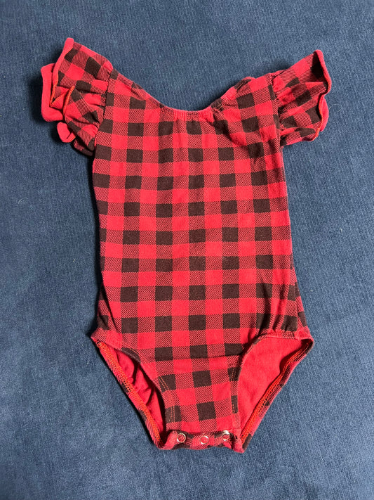 Girls XXS (fits like 2/3) Chloe & Piper (small shop) Buffalo plaid bodysuit with flutter sleeves, VGUC