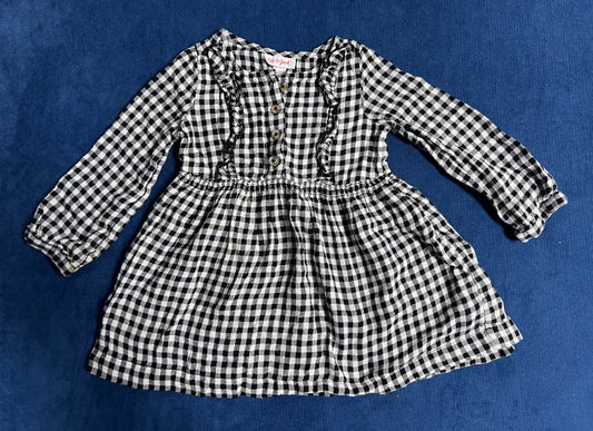 Girls 2T Cat & Jack black/white check dress with gold thread detail, VGUC.