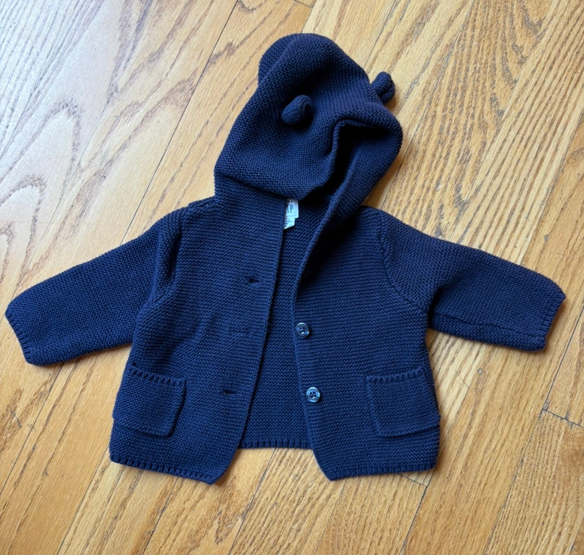 #22 Baby Gap navy knit jacket hoodie sweater size 3-6m (1 of 2)