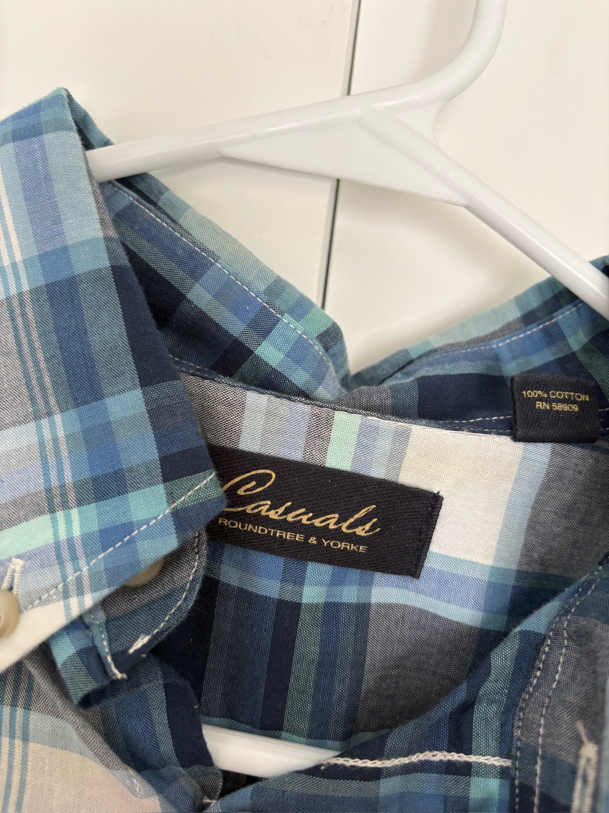 Seller #105 - Medium Men's Casuals by Roundtree and York Blue Plaid Shirt VGUC