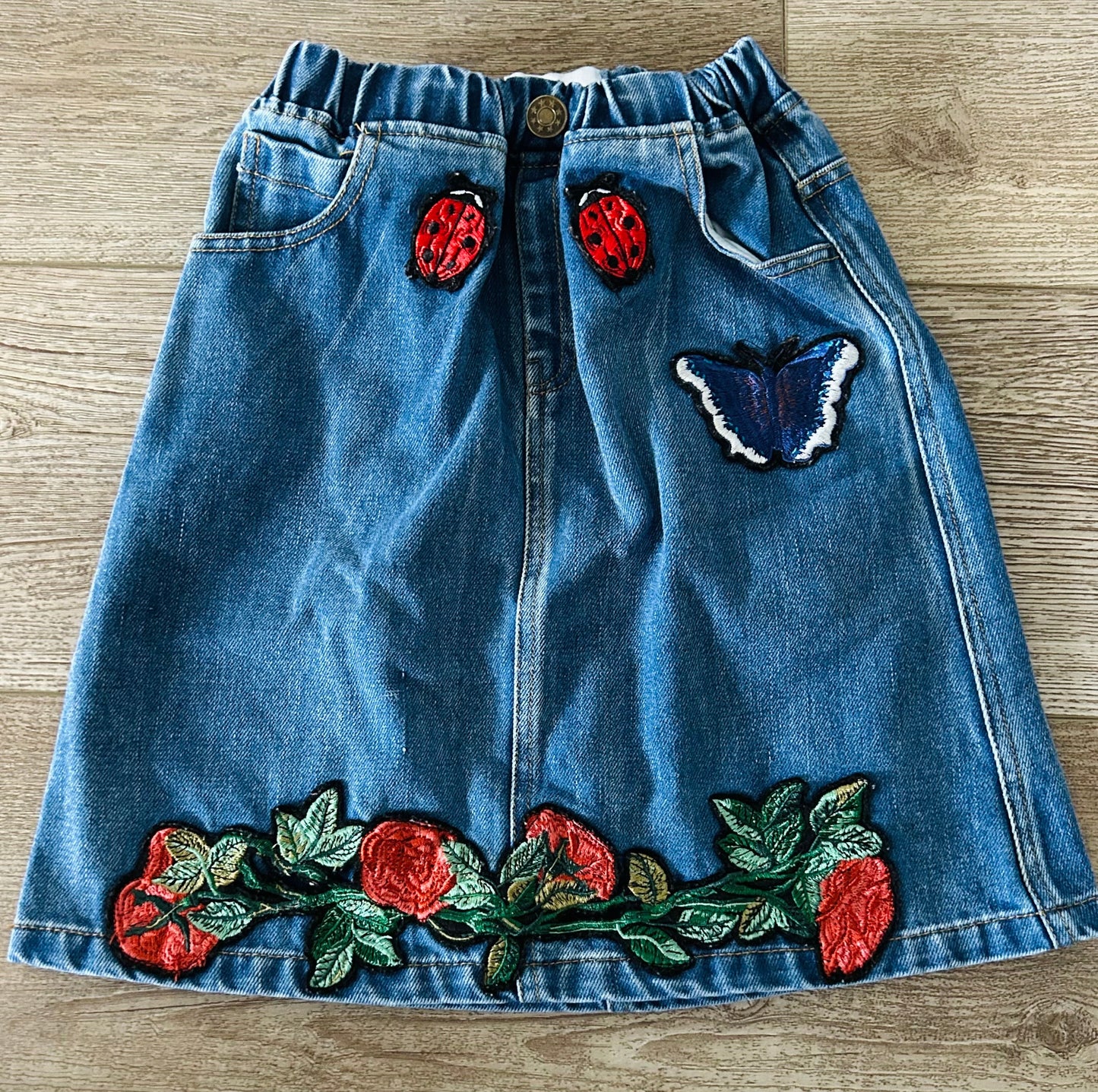 #15 Lola and the Boys 8Y Embroidered Patch Denim Skirt
