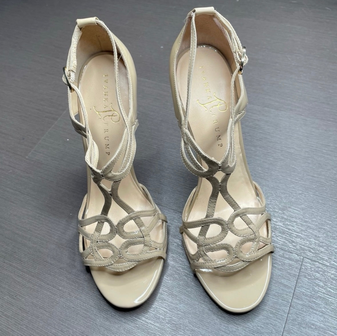 #72A Ivanka Trump Nude Patent Leather Heels, Size 8.5