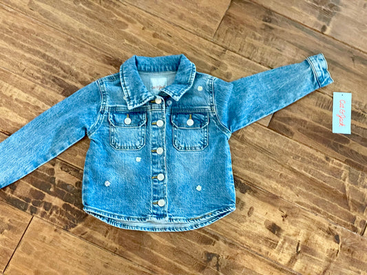 #199 Girls Cat and Jack denim shirt with daisies size 3 NWT