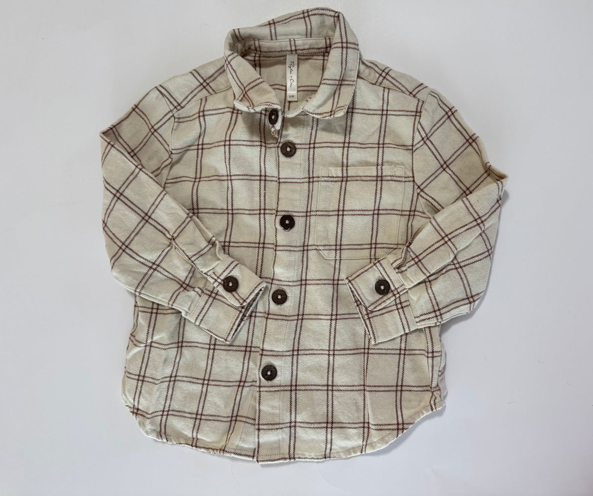 Seller #29 Rylee + Cru 2-3 Y Boys Button Down Cream and Tan Shirt