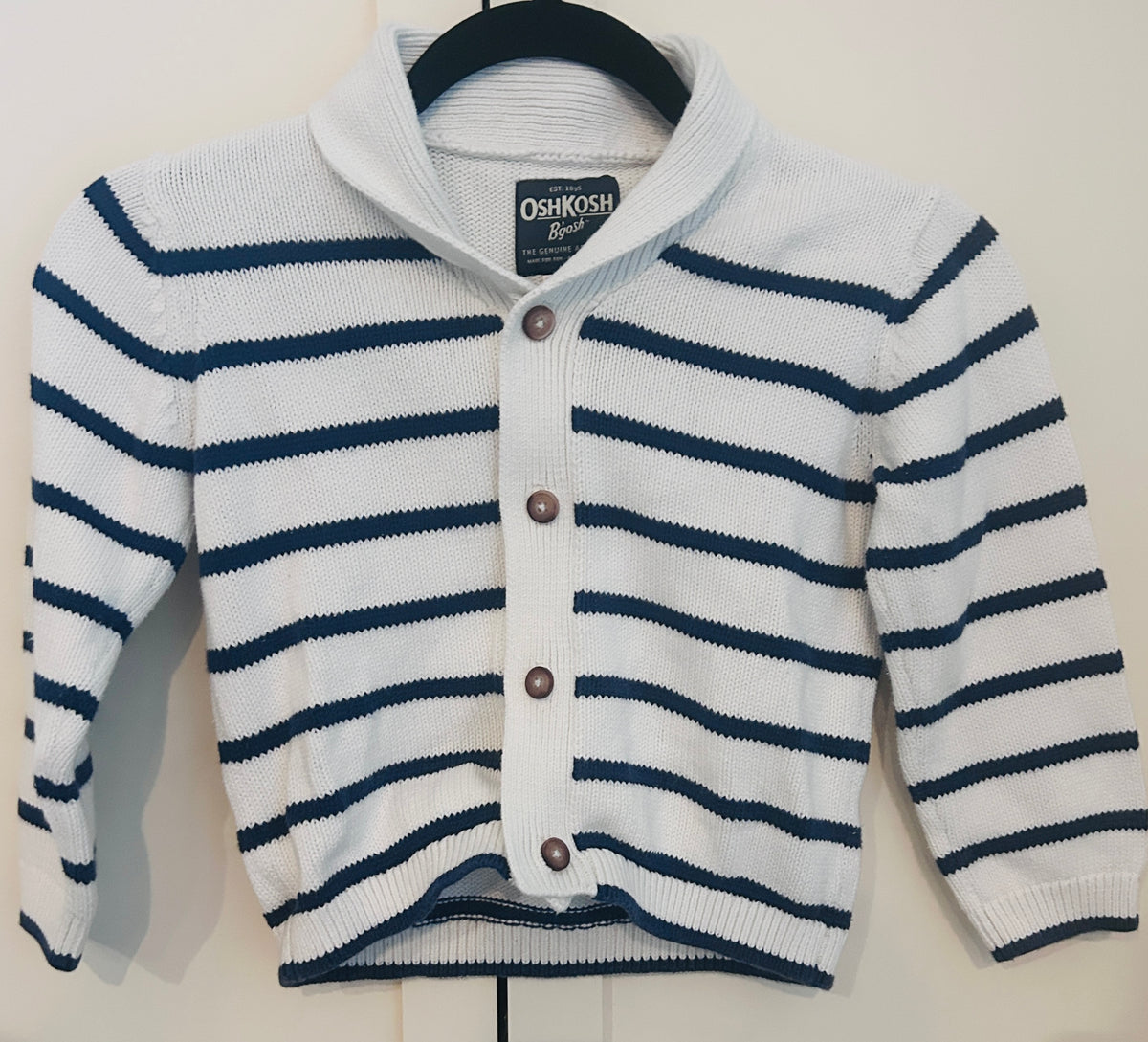 #15 Oshkosh 5t Cream/Navy Collar Cardigan