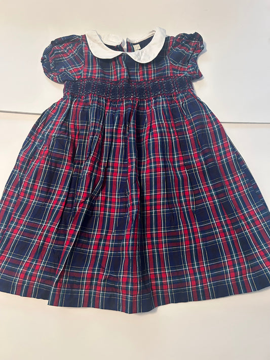REDUCED Seller #145 Jojo Maman Bebe size 4-5 navy and burgundy smocked dress with Peter Pan collar EUC