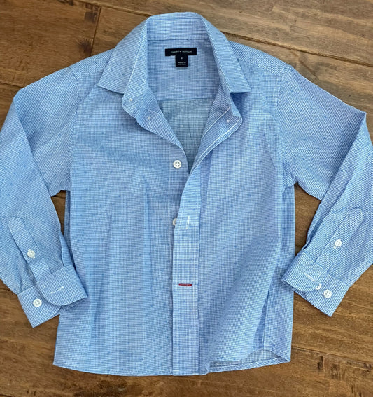 #199 Boys Tommy Hilfiger blue dress shirt size 4 EUC