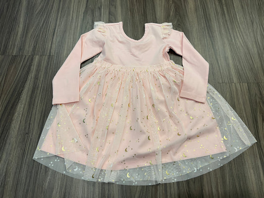 #138 - 3T - NWOT Hanna Andersson - LS Pink Dress with Tulle Overlay - PU 45236