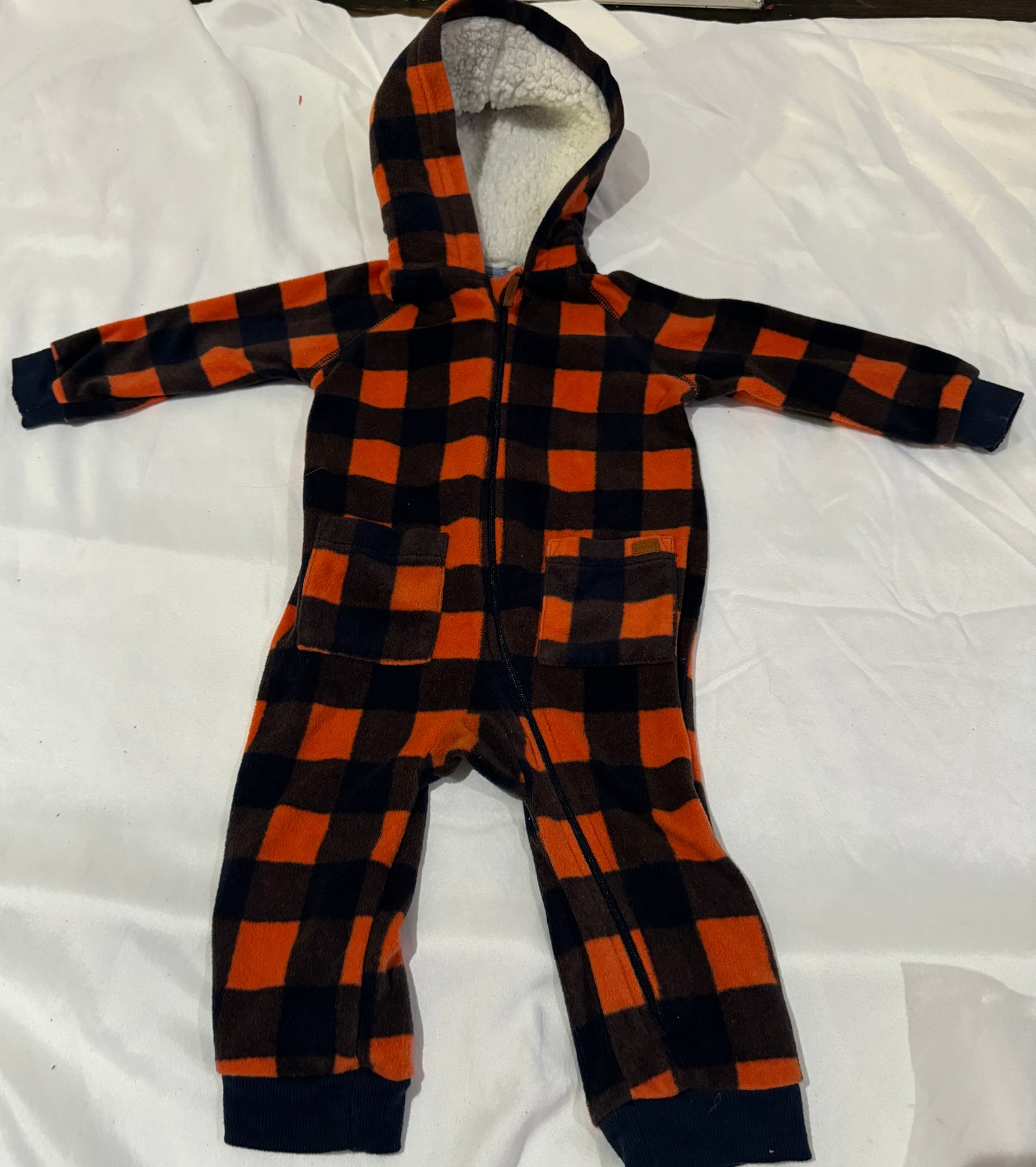 25 Orange Fleece Jumpsuit Baby Gender Neutral Size 12M