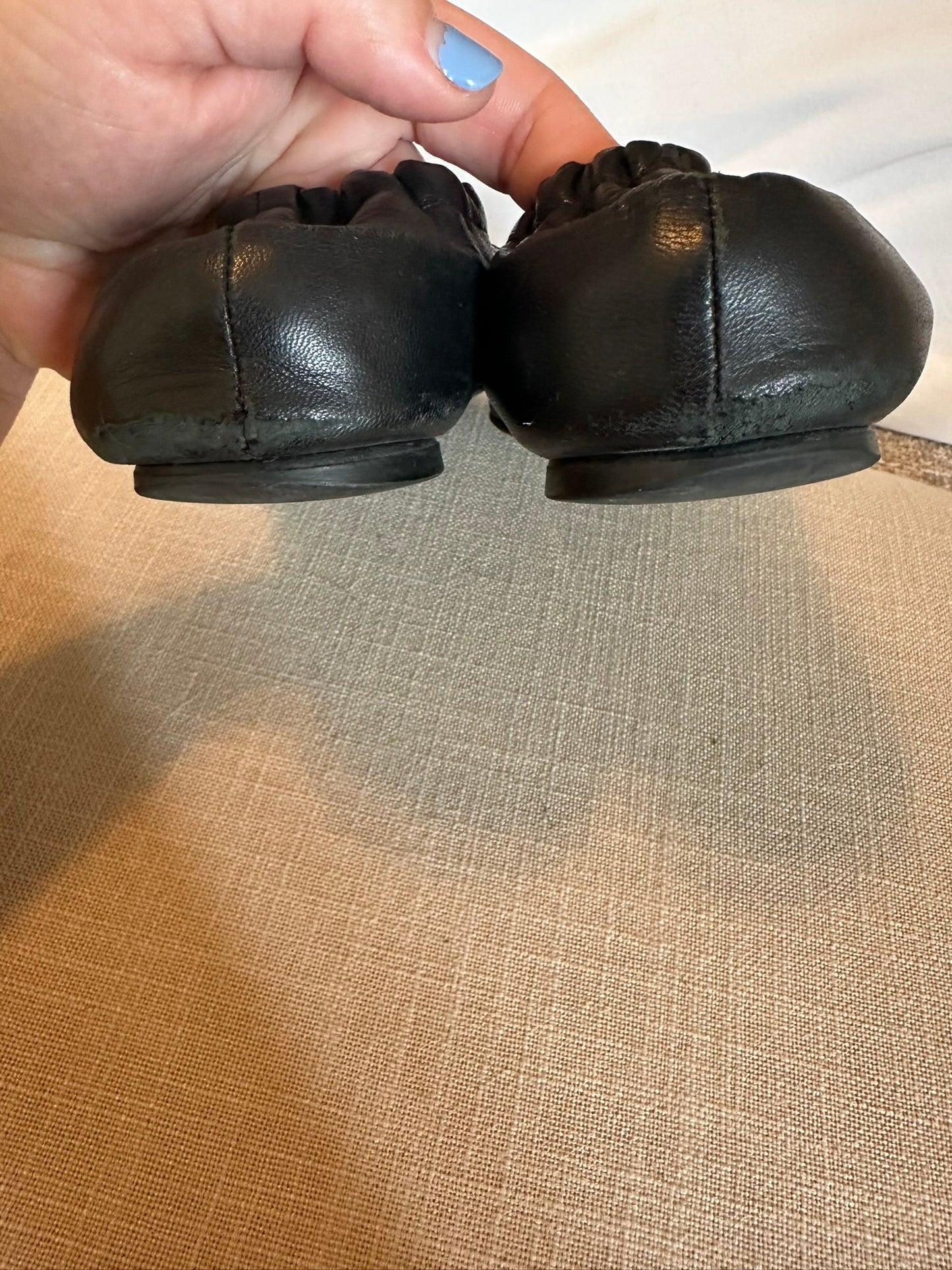 #85 Tory Burch Reva Black Gold Flats, Women’s 8