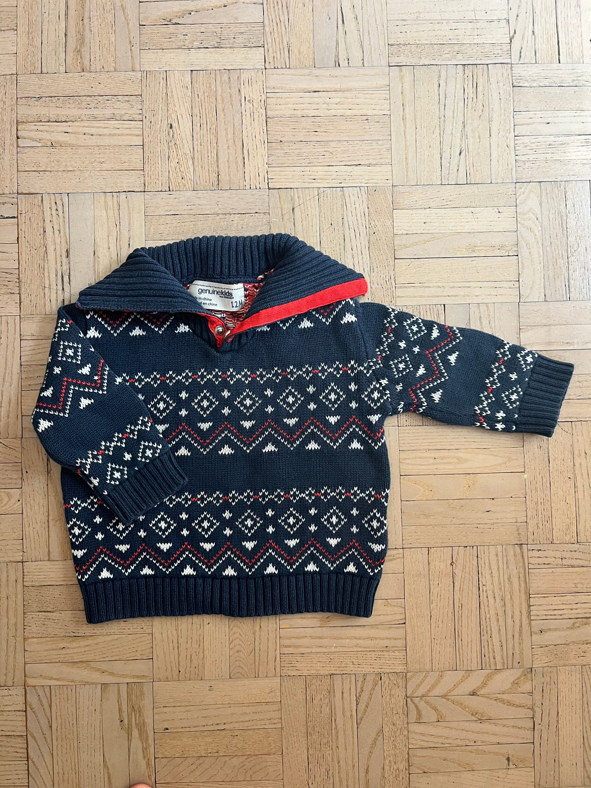#195 Boys Oshkosh 12 month navy holiday sweater