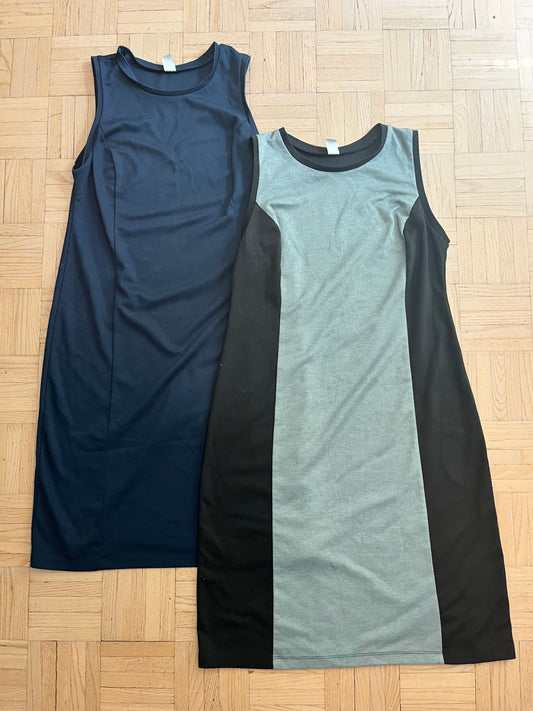 #195 Old Navy maternity dresses, size small (1 navy, 1 black and gray)