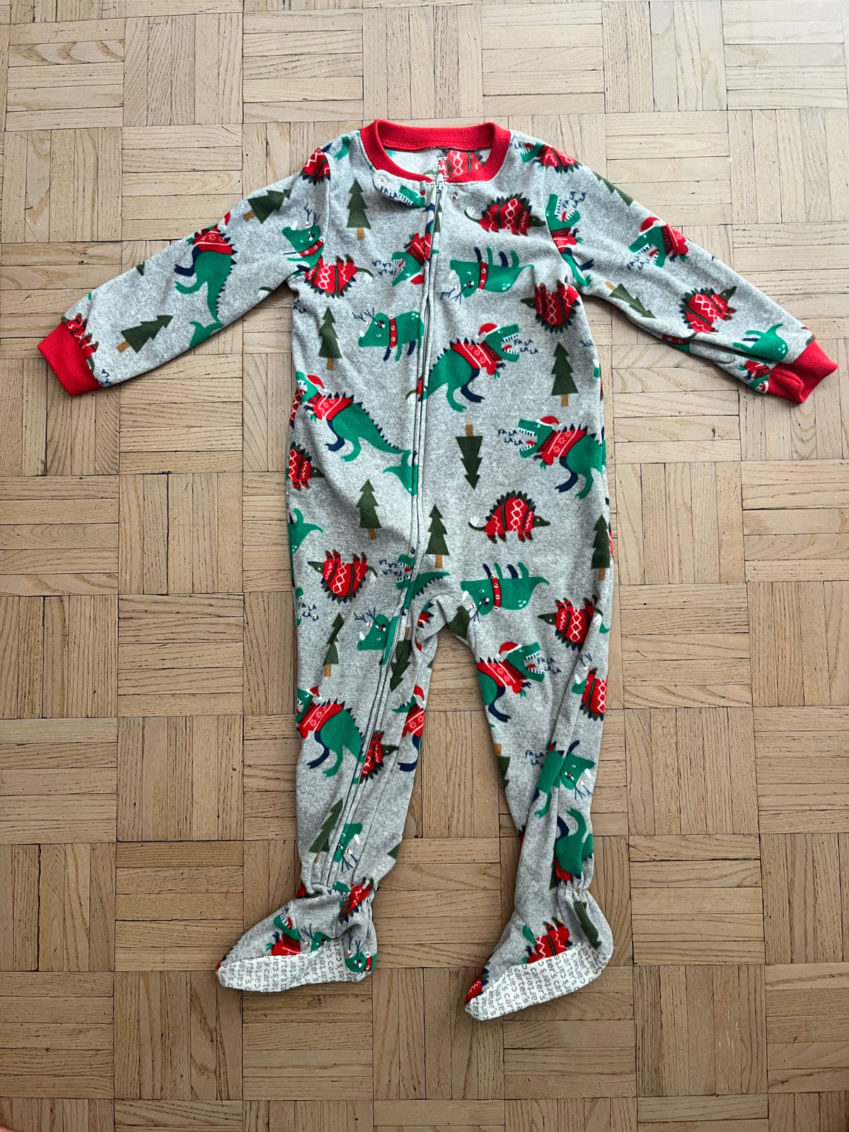 #195 Carter’s 3T Christmas dinosaur fleece zipper pajamas