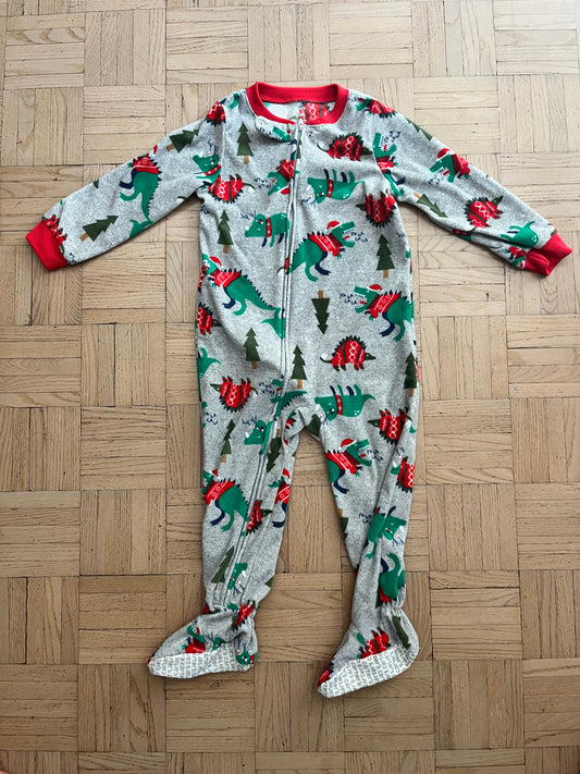 #195 Carter’s 3T Christmas dinosaur fleece zipper pajamas