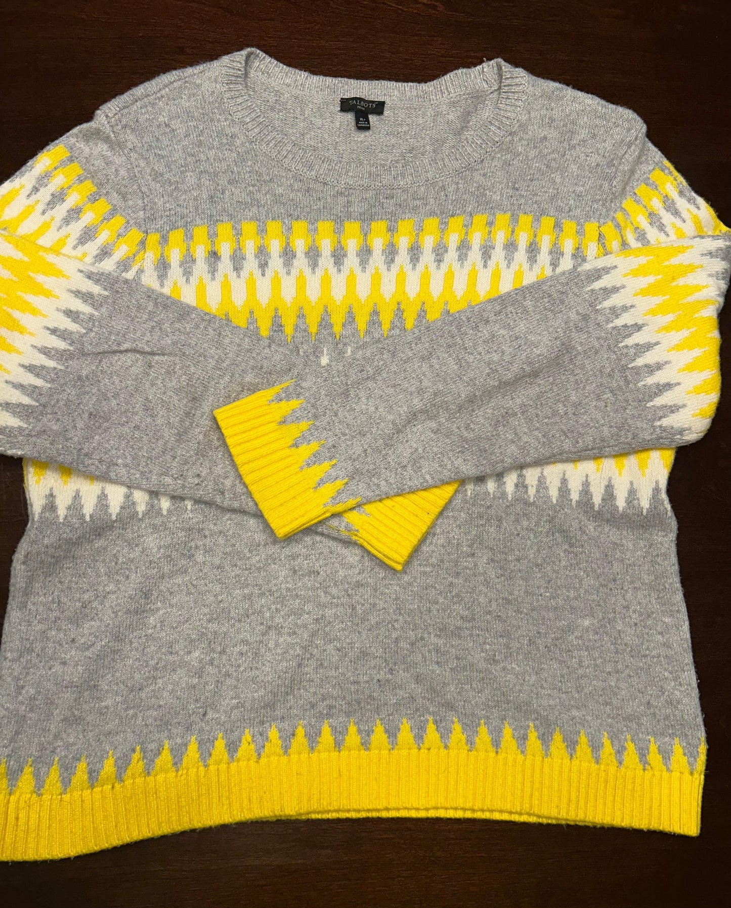 Reduced - Seller #18 Talbots gray yellow sweater size XL