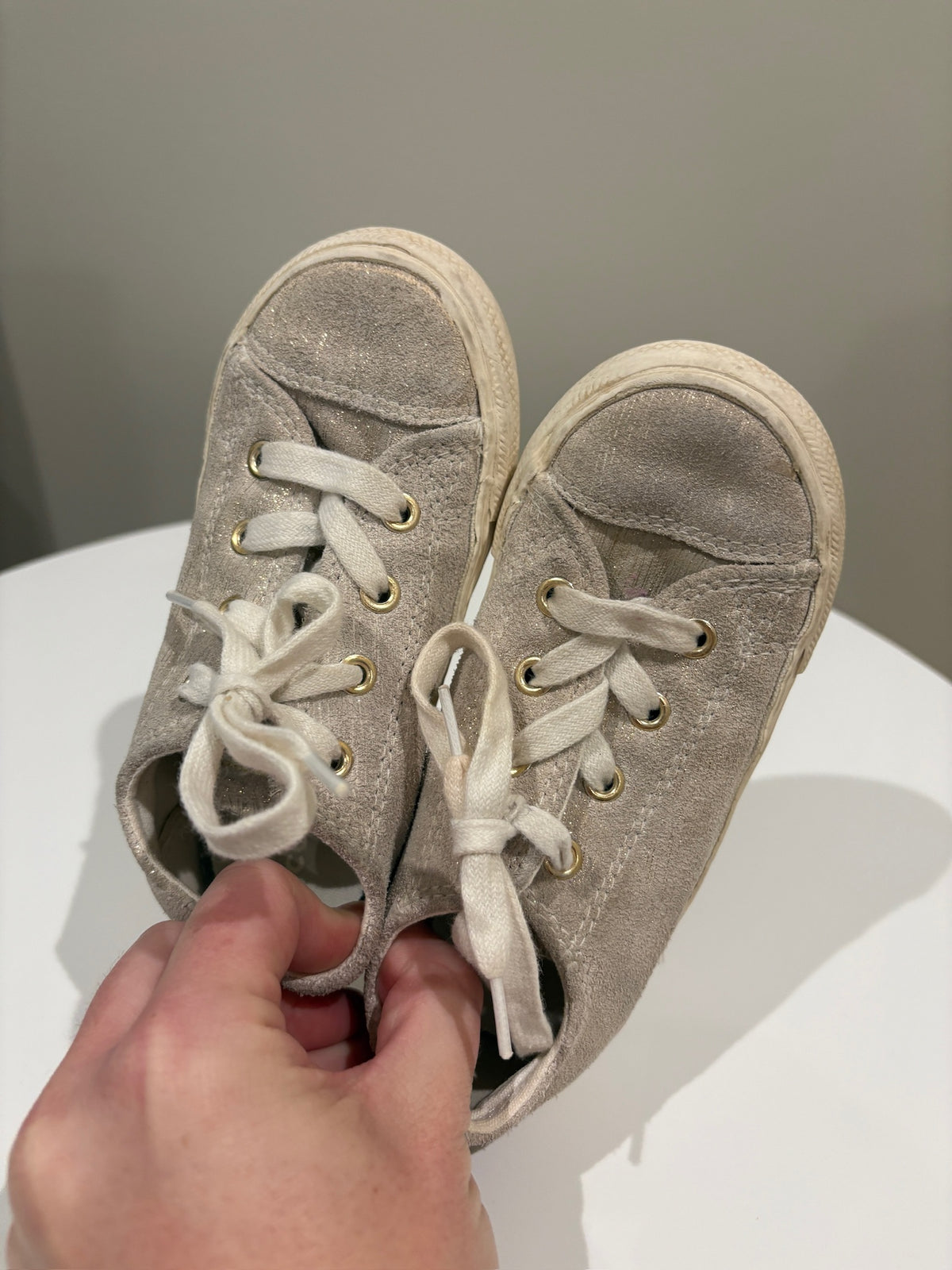 Seller #105 - Size 9c Girls Tan Metallic Suede Converse GUC