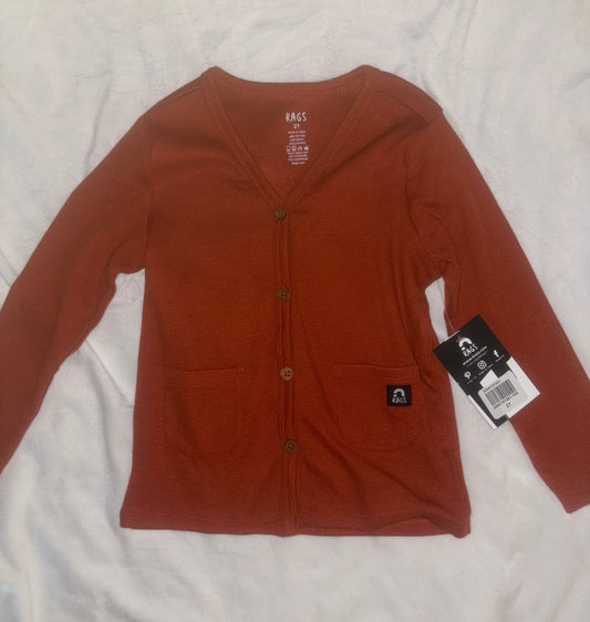 #84 *REDUCED* RAGS Cardigan- 2T NWT- Gender Neutral- Rust