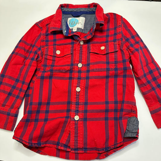#162 Mini Boden red and navy button up shirt 3/4