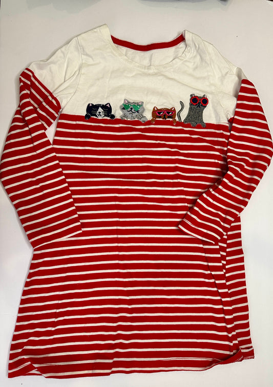 #162 Red & White cat applique Dress size 5