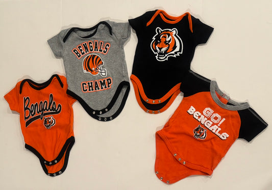 #187 0-3m Bengals Onesies Set of 4 NFL brand