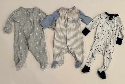 #187 0-3m Mixed Brand Boys Star Footie Pajamas