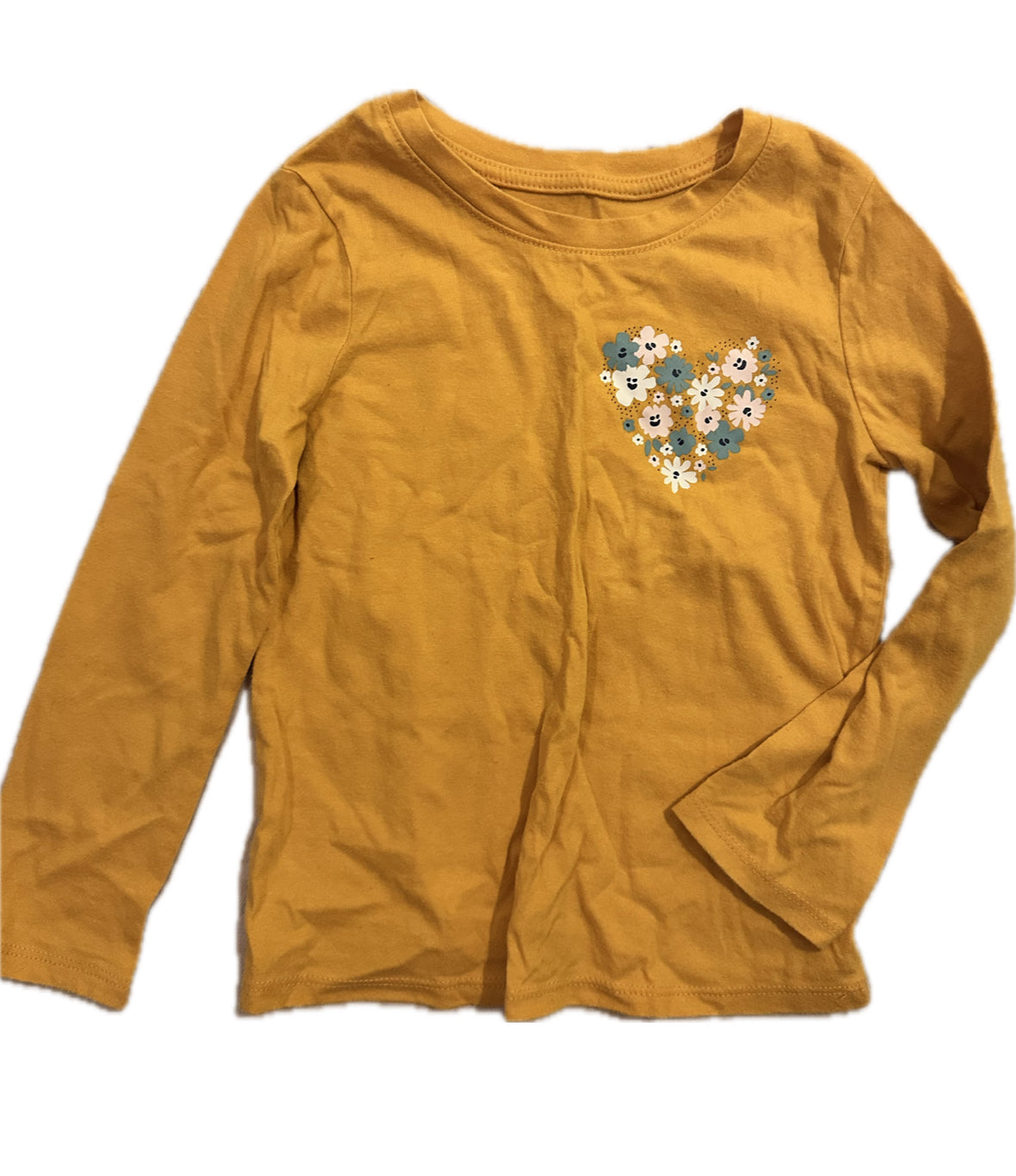 Seller 48-Cat & Jack Mustard Yellow LS Heart Tshirt Girls 4T