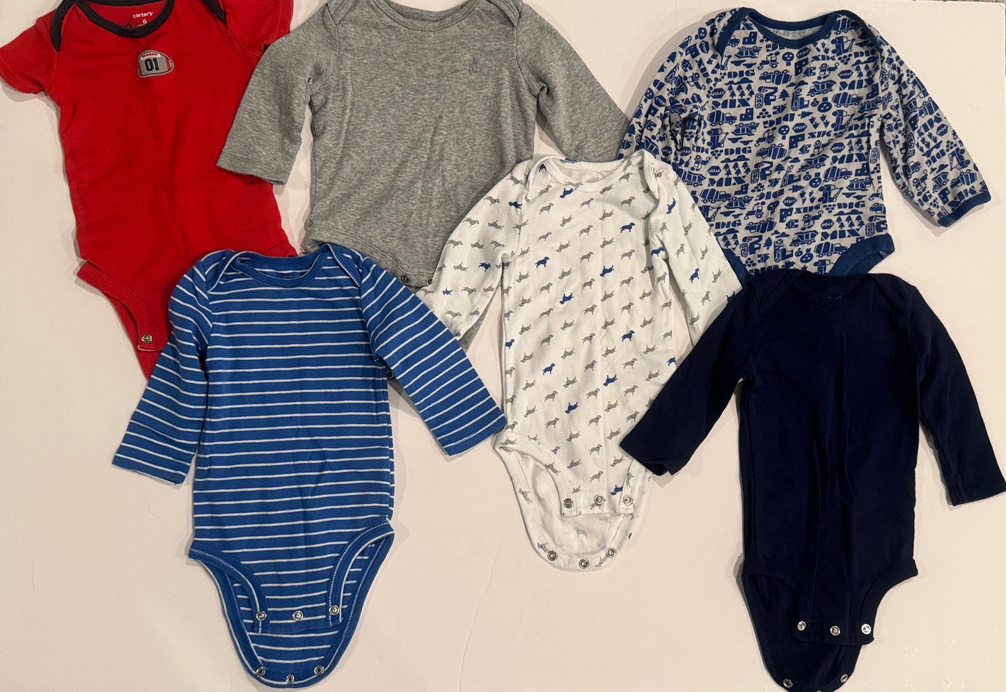 #187 Boys 3-6m/6m Mixed Brands Onesies (6)