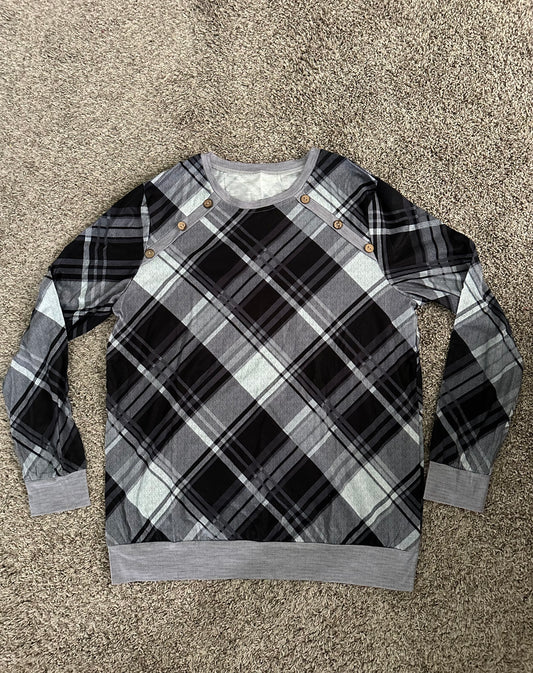 #72A New Black Plaid Women’s Long Sleeve, Medium