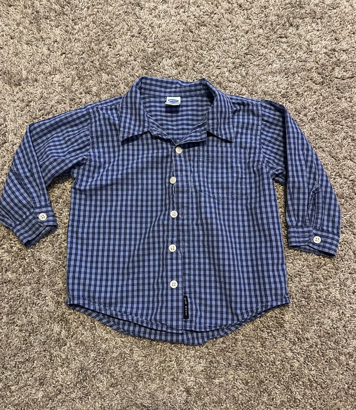 #72A GUC Old Navy Blue Plaid Button Up, 3T