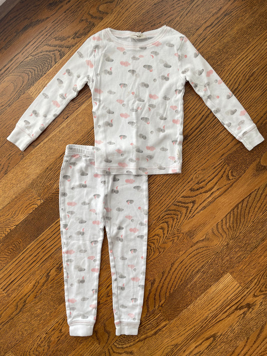 Girls 3T, Rabbit + Bear, White Pink/Gray Spots Two Piece Pajamas
