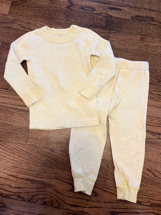 #7 Hanna Andersson Pajamas 3T Moon and Back Yellow and white stripes