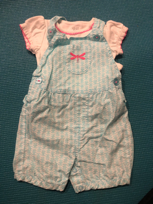 6m Teal/white Overalls with short sleeve bodysuit
