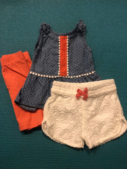 3-6m Jean outfit with coral pants and lace shorts