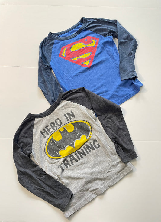 #121 Boys 5 Set of two superhero shirts, Superman and Batman, VGUC