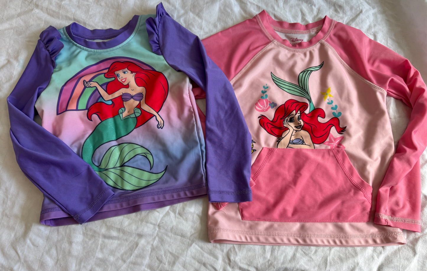Seller #22 - 2 long sleeve Ariel/Little Mermaid swim shirts - size 5T & 6X - GUC