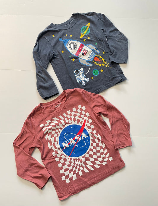 #121 Boys 5 set of two space shirts, NASA and rocket ship, VGUC