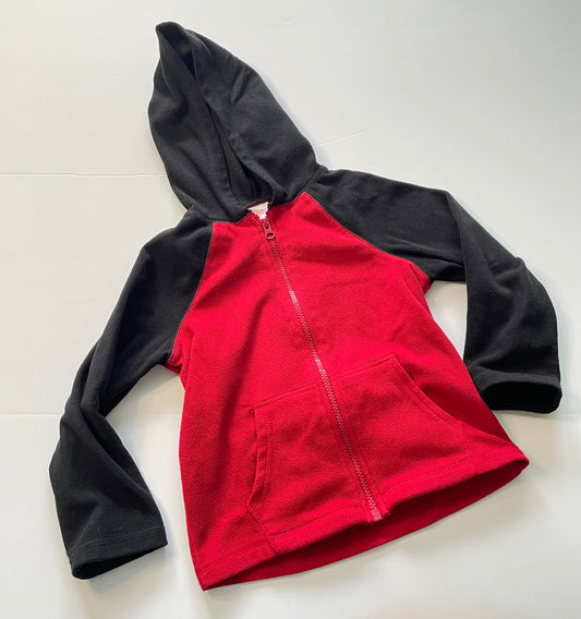 #121 Boys 5 fleece zip jacket red and black, GUC