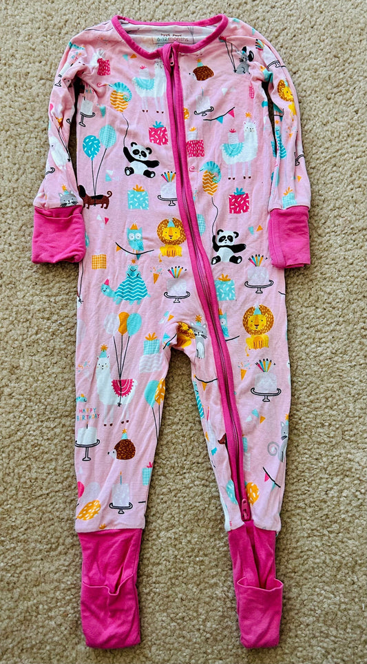 #15 *Reduced* Little Sleepies 6-12m Pink Party Animals Pajamas VGUC