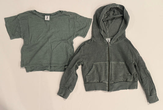 #187 Boys or Gender Neutral Size 2 Stem Shirt and Zip Up, Sage Green
