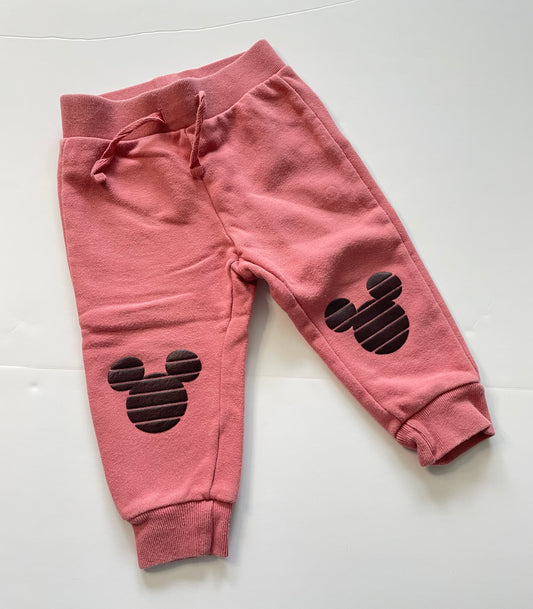 #121 Girls 12-18M Disney Mickey Mouse pink sweatpants, EUC