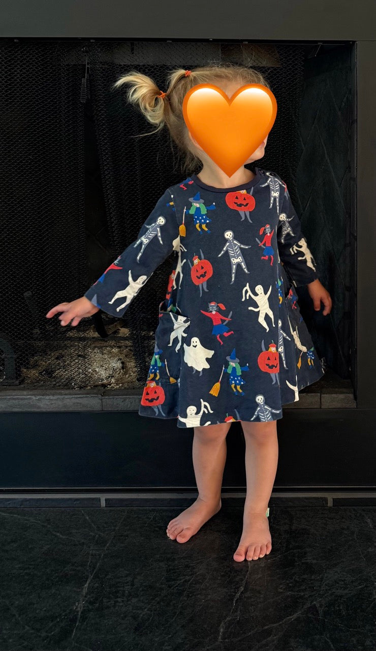 #82 Mini Boden Navy Blue Halloween Dress Girls Size 2T