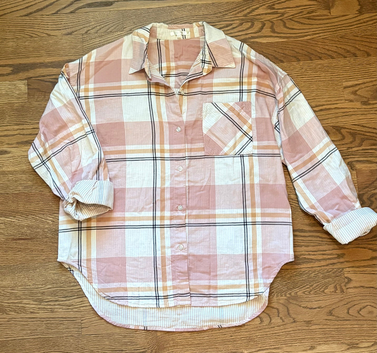 #74 REDUCED ZSupply Blush Pink Plaid Button Down - M