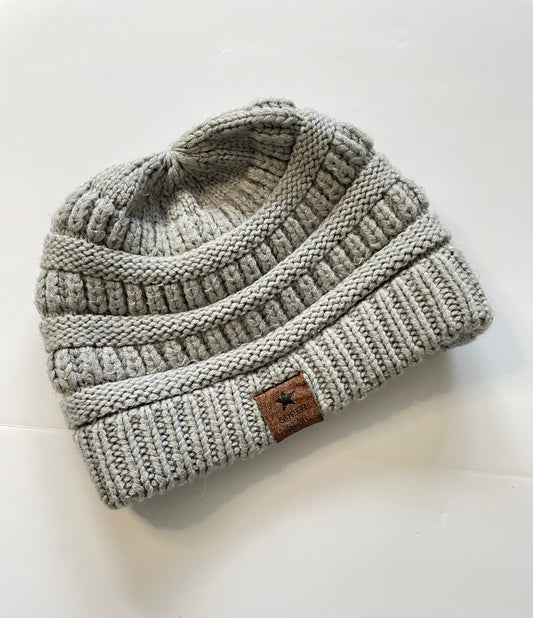 #121 Boy infant winter hat, gray knit, EUC