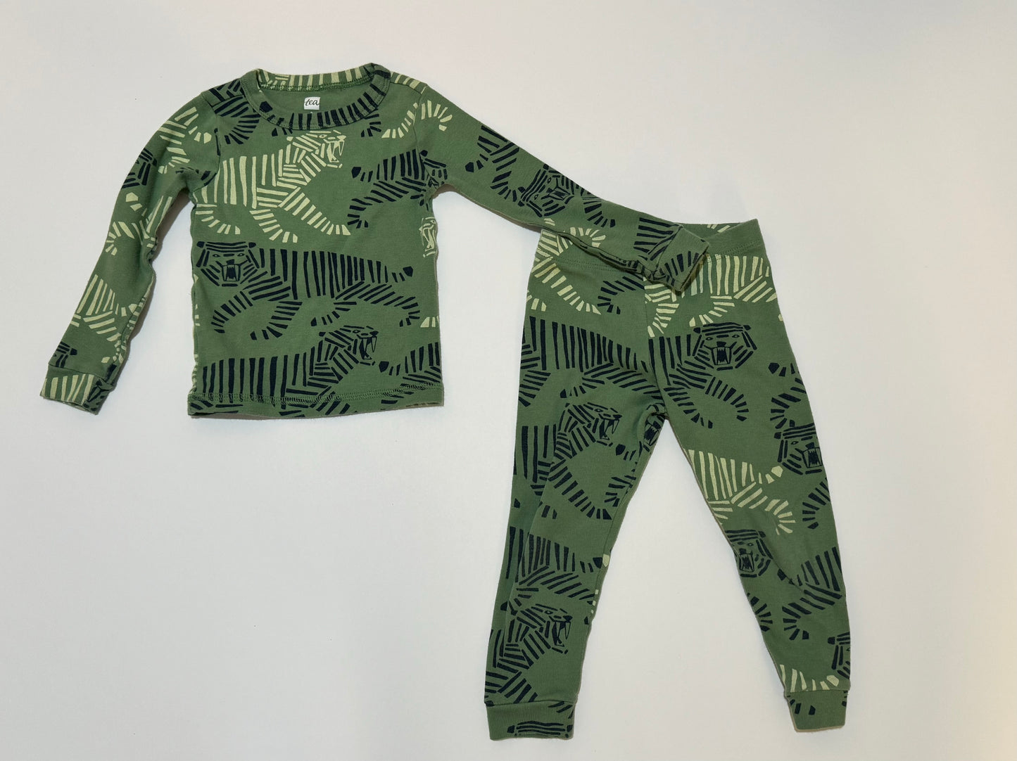 *REDUCED* 2T Boys Tea Green Tiger Pajama Set